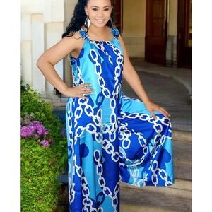 Blue Chain Print Maxi Dress